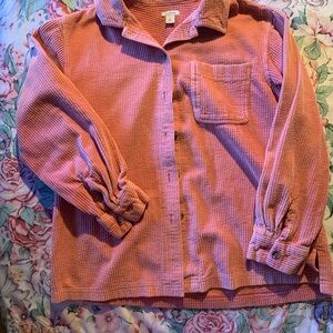 L.L Bean long Sleeve Pink Corduroy Button-Up Shirt Size Small